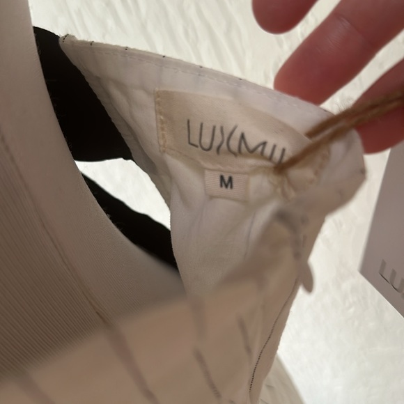 NWT LUXMII Gessato Linen Midi Dress Black Pinstripe - Picture 9 of 11